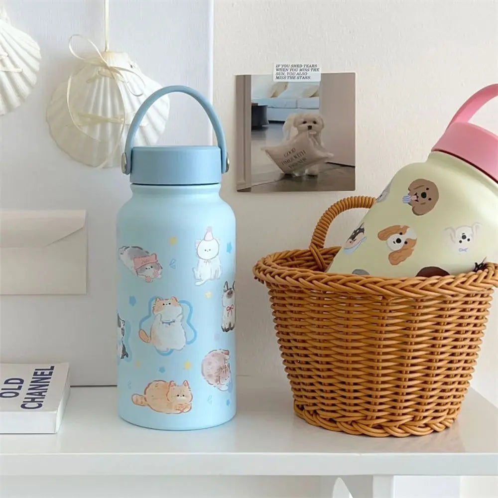 Water Bottle 900ml Insulated Water Bottle With Straw Leak-proof Portable Insulation Cup Hot Drink Cartoon Thermal Cup Student