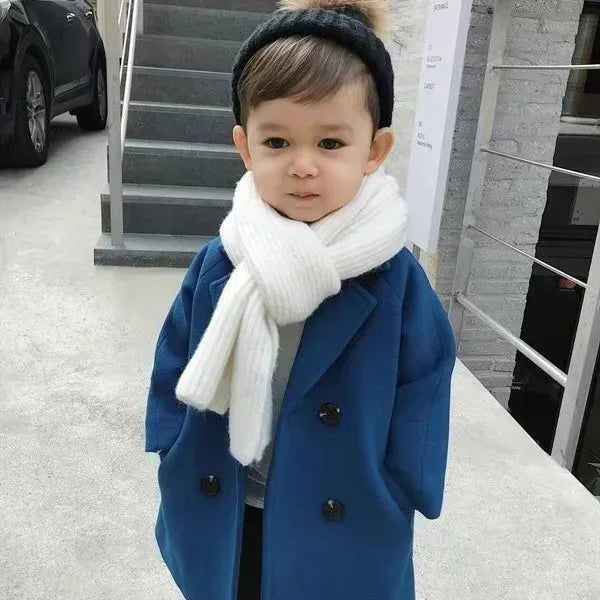 New Winter Grid Jackets Boys Girl Woolen Double-breasted Baby Boy Trench Coat Lapel Autumn Kids Outerwear Coats  Wool Overcoat