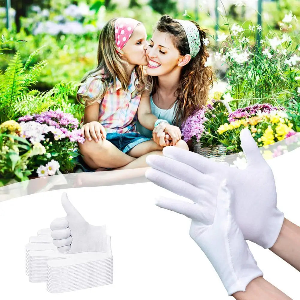 12 Pairs Cotton Gardening Gloves Wear-Resistant Ventilate Work Protection Antiskid Comfortable White Gloves Natural And Soft