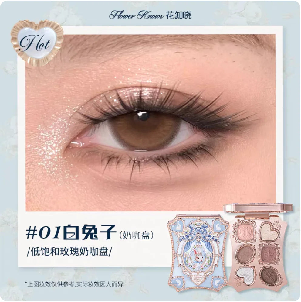 Flower Knows Bunny Garden Collection 6-color  Eyeshadow Palette Rabbit Face Palette Shimmer Matte Satin Makeup Cosmetics