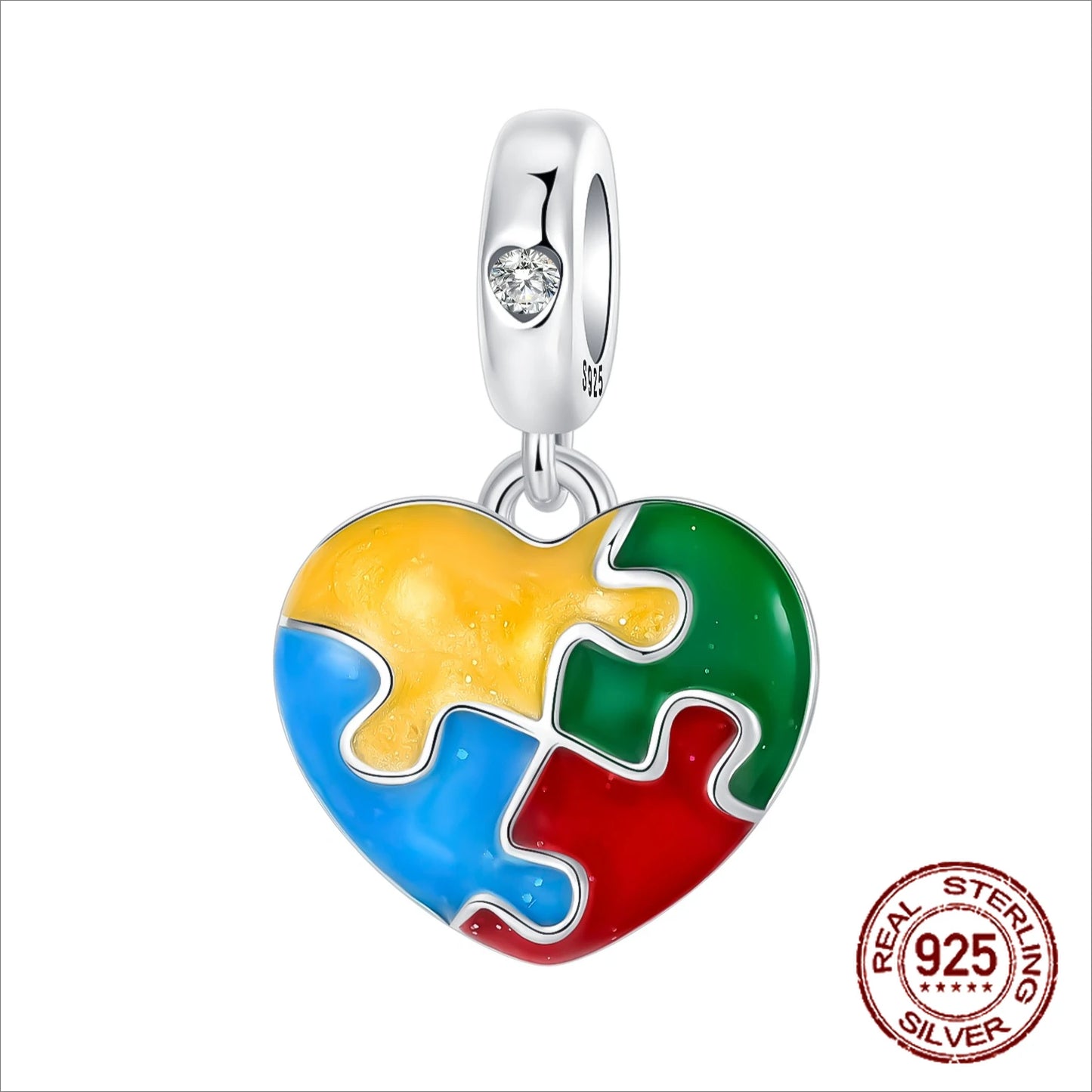 925 Sterling Silver Autism Awareness Puzzle Pendant Charm Introvert Caring for Mental Health Jewelry Gifts for Friends
