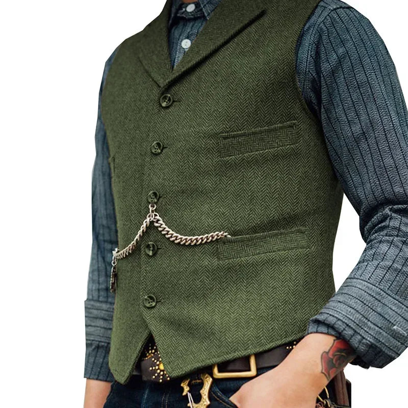 Wool Tweed Men's Suits Vest for Groomsmen Wedding Lapel Casual Slim Business Vests Sleeveless Waistcoat Male Gilet Homme Vests