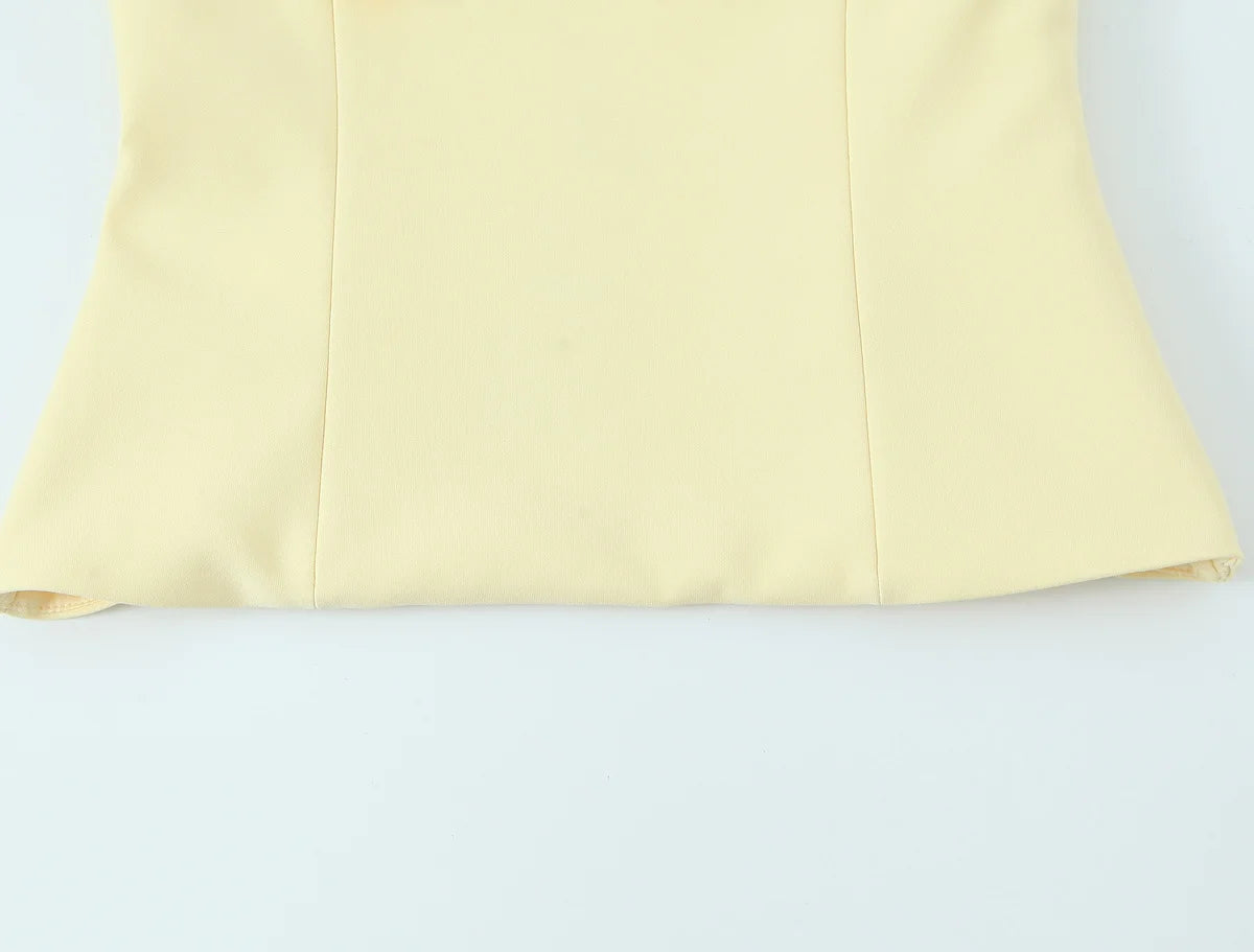HH Summer Woman Elegant High Street Solid Side Zipper Slim Tops Women's Chic Sexy Sleeveless Bow Square Collar Sling Top