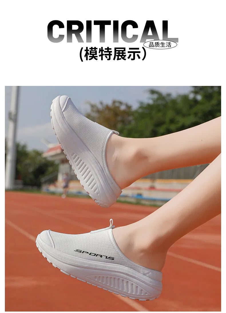 Ladies' Half Dragged Thick Soled Shoes Are Casual Lightweight and Breathable Increasing The Height for Lazy People To Step On