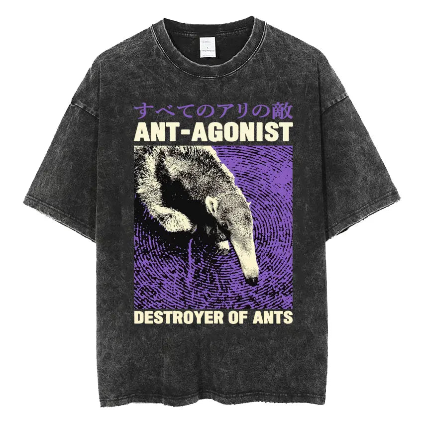 The Horrors Are Never Ending Yet I Remain Silly T-shirt Funny Japanese Style Frog Retro Washed T Shirt Men's Oversized Tees Tops