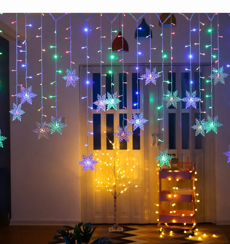 3.2M Christmas Snowflake Curtain Lights - LED Flashing Fairy String Lights, Waterproof for Holiday Party Wedding Xmas Tree Decor