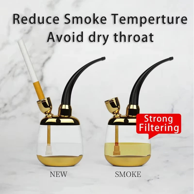 New Gold Shisha Shaped Hookah Water Pipe Smoking With Handmade Smoking Accessories Pipe Shisha Hookah Bicirculation Filter