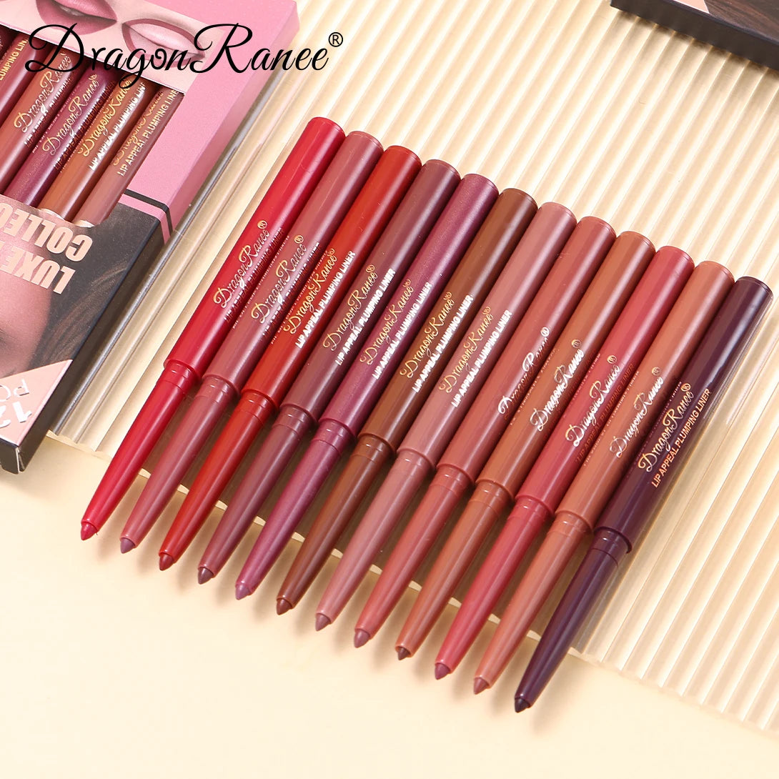 12-Piece Lip Liner Set, Matte, Easy to Outline, Waterproof and Sweat-Proof, Versatile for Daily Use, Long-Lasting, Delicate, Non-Smudging, a Must-Have for Beginners
