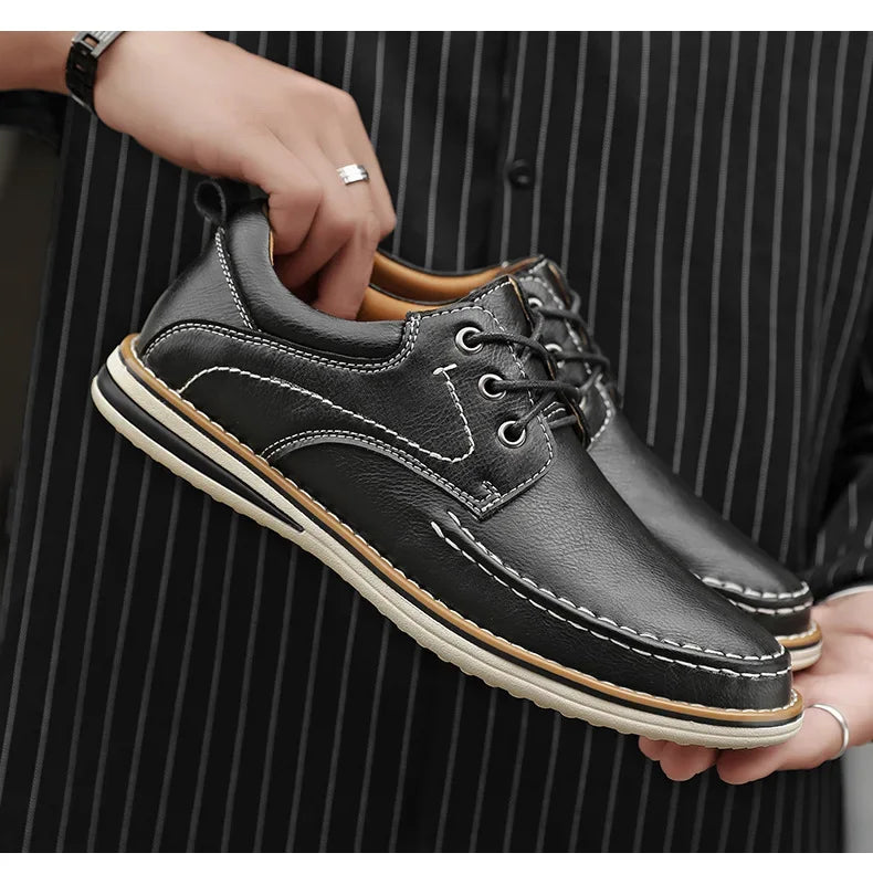 Men Genuine Leather Casual Shoes Fashion Business Leisure Shoes Lace-up Loafers