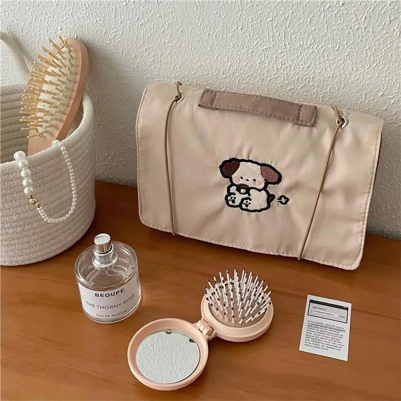 Women's Makeup Bags Cartoon Dog Cute Kawaii Large Capacity Portable Storage Bags Mesh Detachable Business Travel Washbags Girls