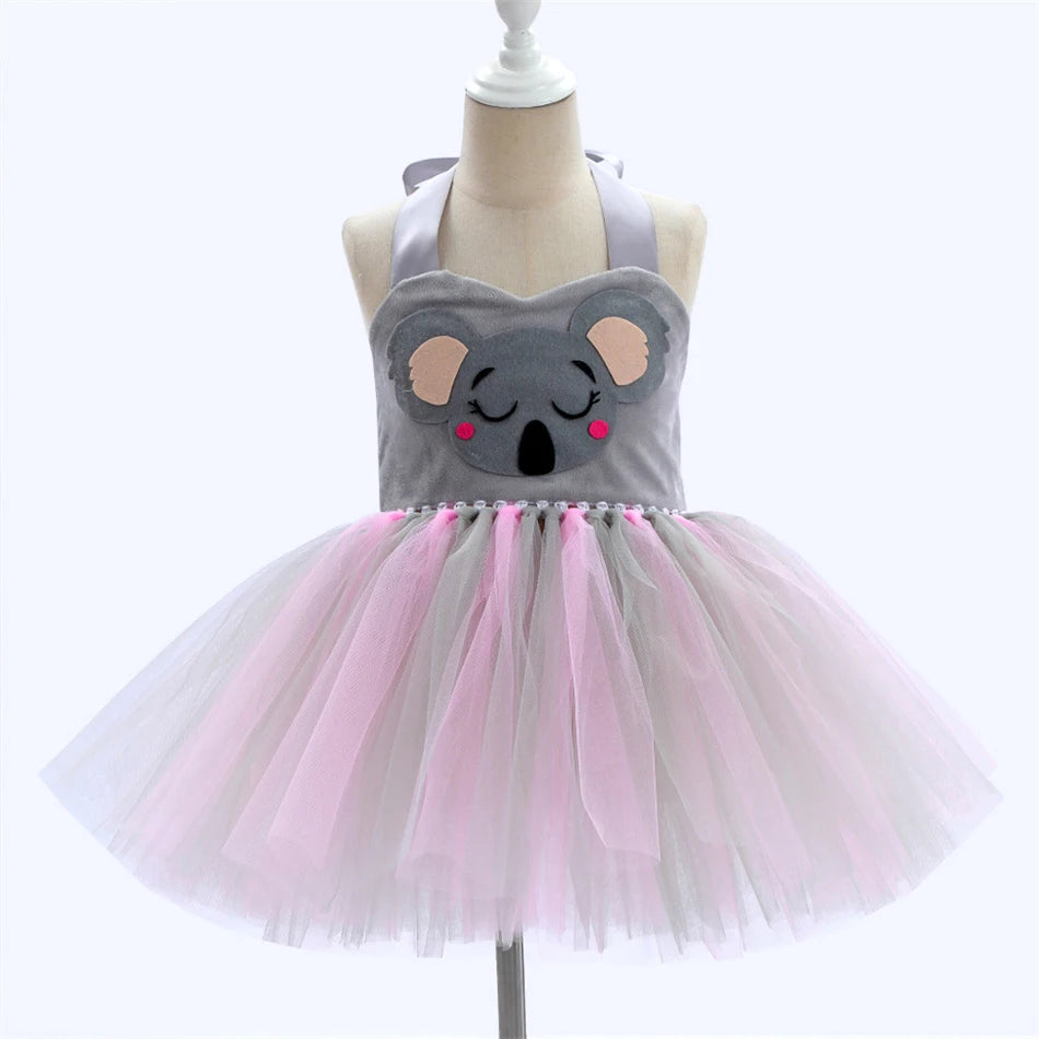Girl Cartoon Raccoon Sloth Koala Piggy Rabbit Tutu Sling Dress Children Cosplay Festival Performance Dance Costume Headband Sets