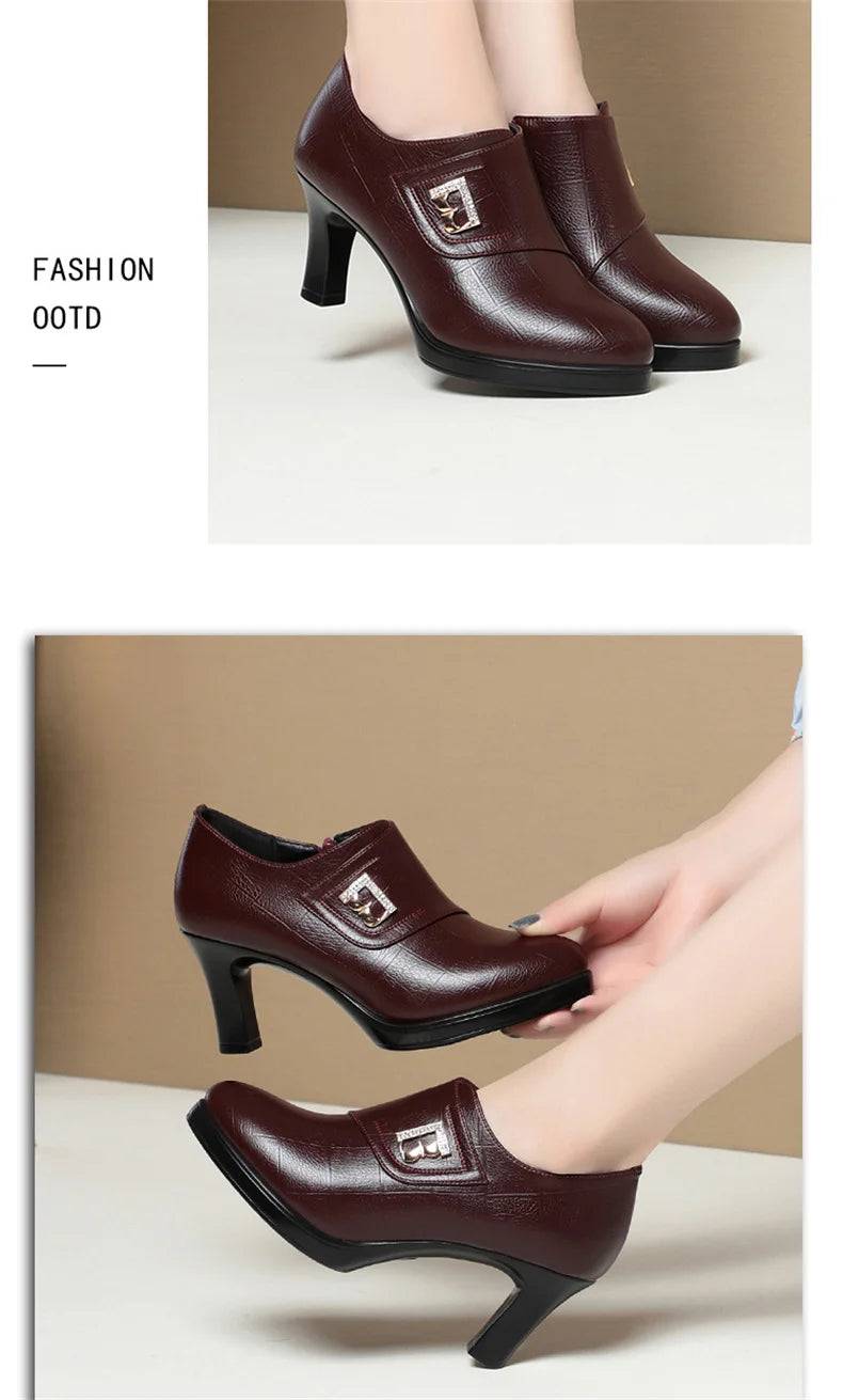 High Heels for Women 2024 Spring New Deep Mouth Soft Bottom Waterproof Business Formal Wear Office High Heel Leather Shoes