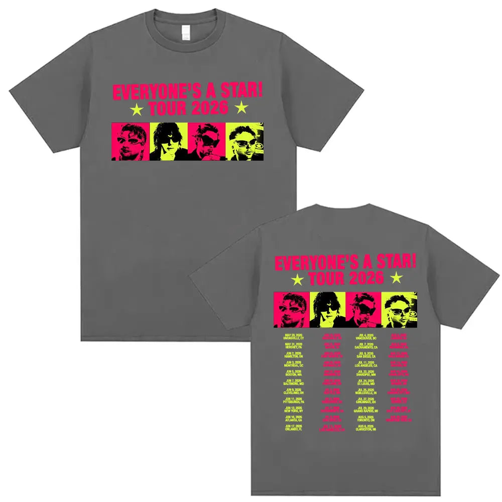 5 Seconds of Summer Everyone's A Star Tour 2026 Album T-shirts Men's Women Retro Hip Hop Style T Shirt Summer Tops Loose T-shirt
