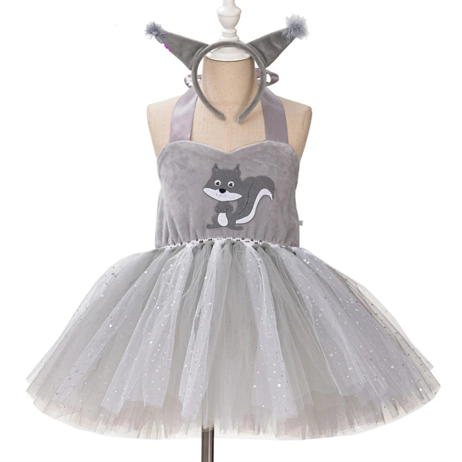 Girl Cartoon Raccoon Sloth Koala Piggy Rabbit Tutu Sling Dress Children Cosplay Festival Performance Dance Costume Headband Sets