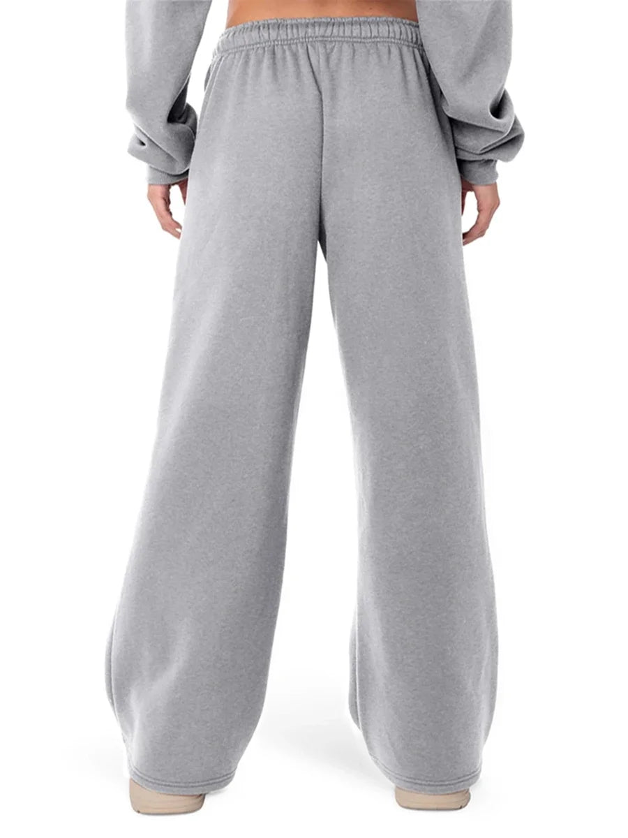 Womens Wide Leg Sweatpants Elastic High Waist Straight Legged Sweatpants Basic Baggy Comfy Jogger Sweat Pants Orange Gray Bottom