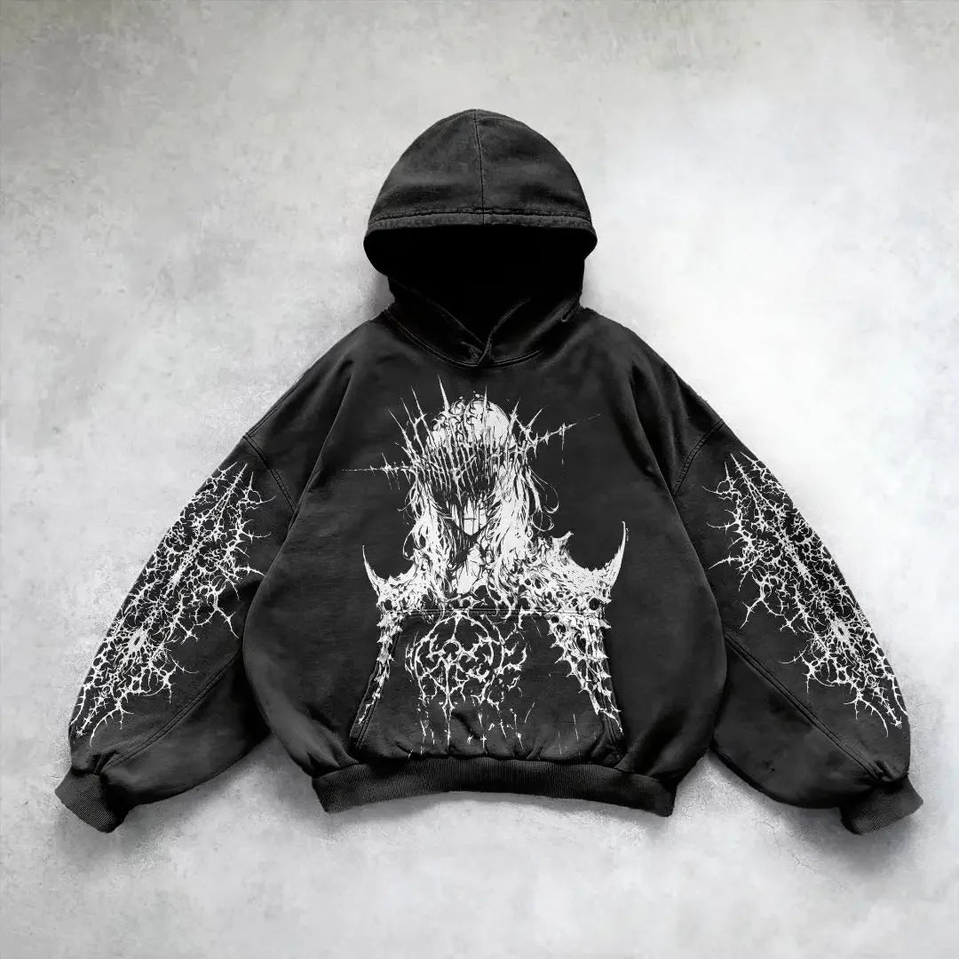 Harajuku y2k gothic pattern hoodie goth oversized hoodies women streetwear tracksuit men couples tops sweatshirt print clothes