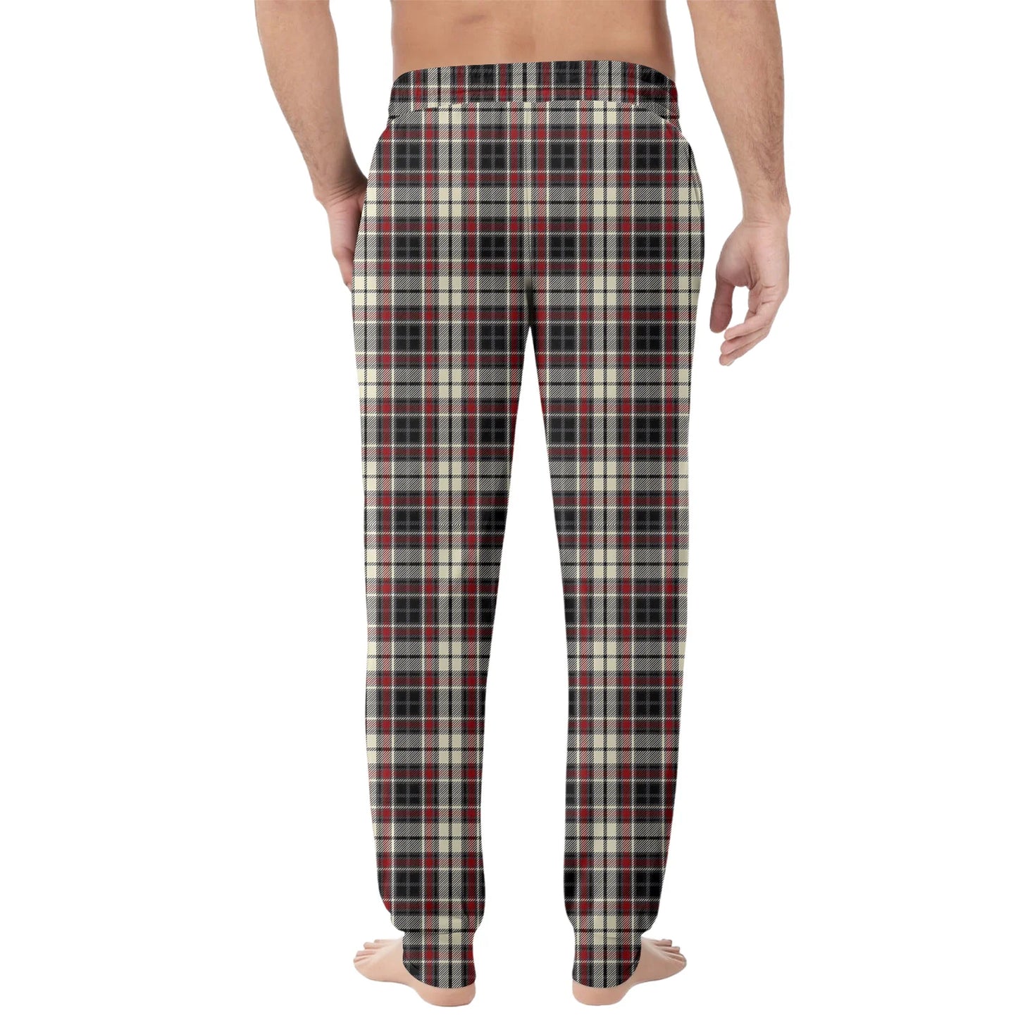 Men'S Plaid Casual Pants Checkered Pattern Cuffed Design Comfortable Fabric Suitable Daily Wear All Seasons Trendy Pajama Pants