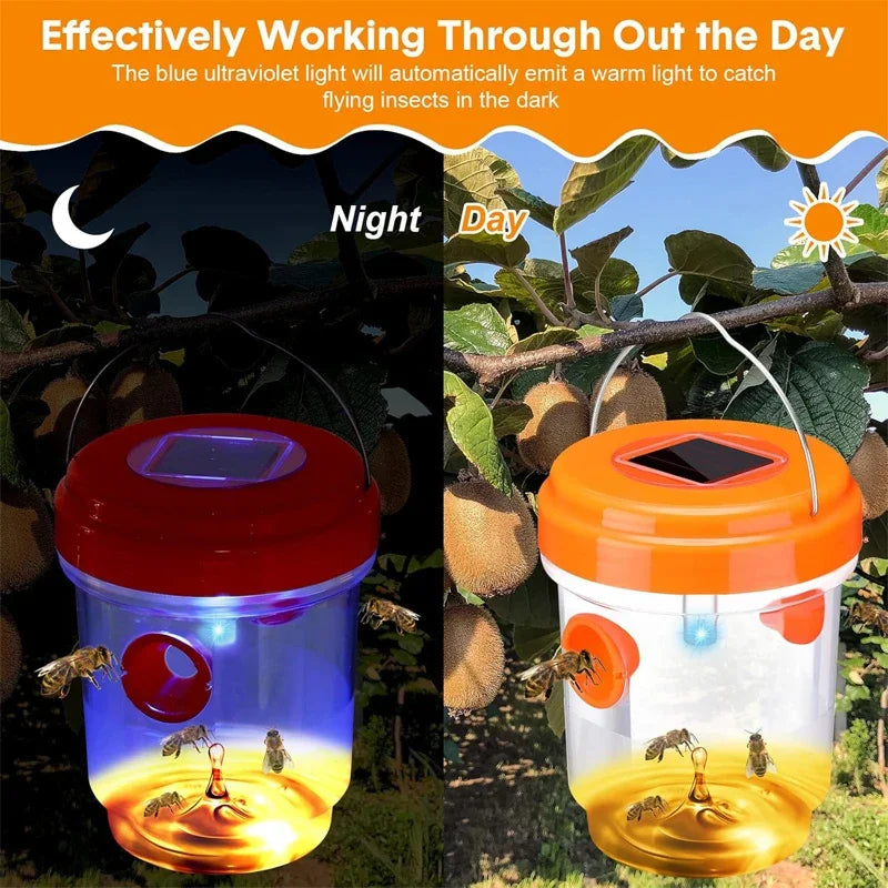 New Solar Fly Trap Catcher, Waterproof Outdoor Hanging Insect Trap, for Garden Orchard Fruit Pest Control Device
