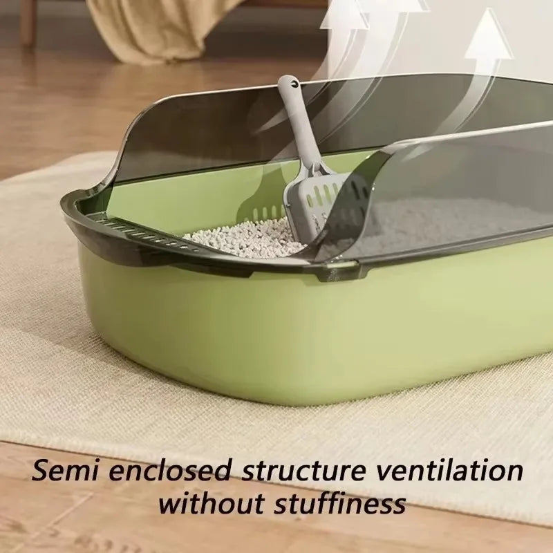 Cat Litter Box Cats Toilet Semi-enclosed High Side Splashproof Pet Bedpans with Litter Scoop Kitty Sandbox Cleaning Cat Supplies