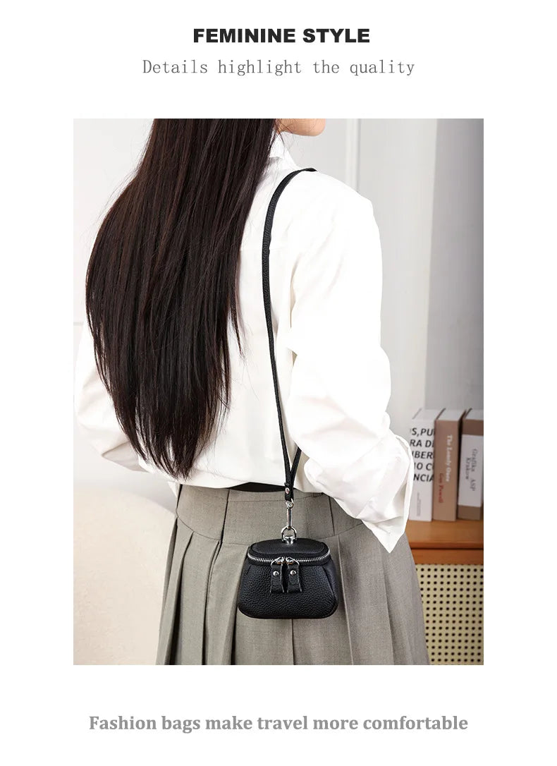 Ladies Genuine Leather Cosmetic Bag Fashion Cosmetic Case Makeup Bag Women Clutch Mini Toiletry Bag Cosmetic Pouch with Lanyard