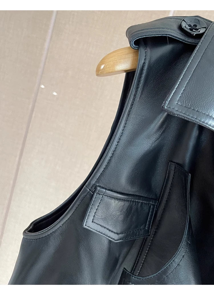 Women's Genuine Leather Vest Sheepskin Short Design Suit Collar Spring Autumn Fashion Outerwear