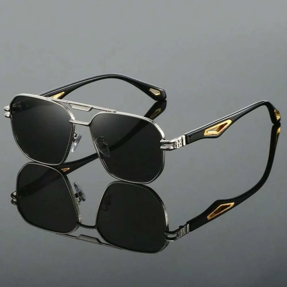 Retro Double Bar Sunnies Square Frame Sunshade Eyewear Unisex Polarizing Lens Sunglasses PC Decorative Anti-UV Glasses Summer