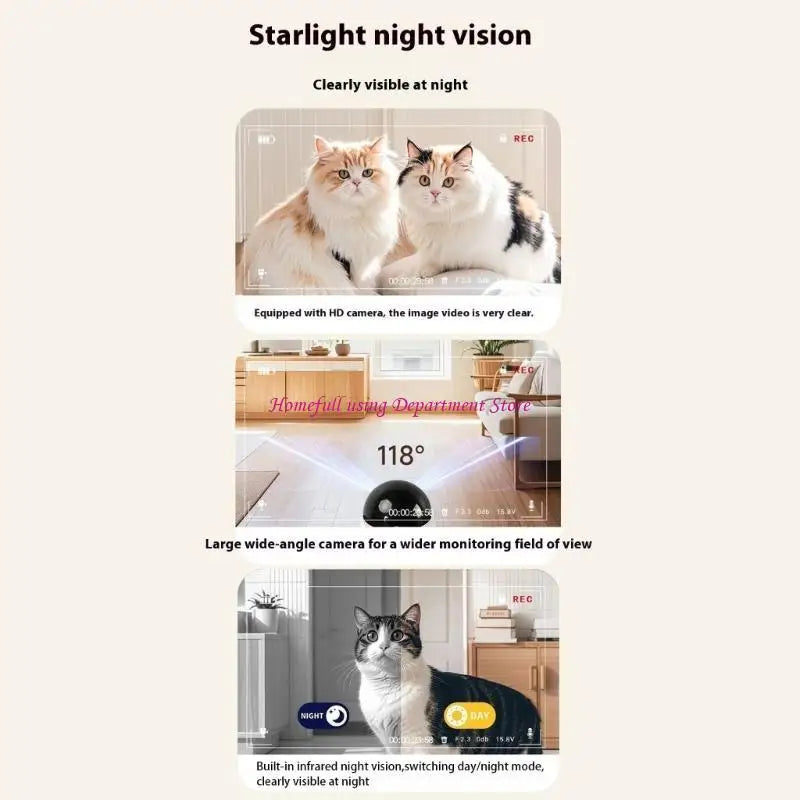 Treaded Wheel Pet Camera 1080P Real Time App Controlled For Pet Dogs Cats
