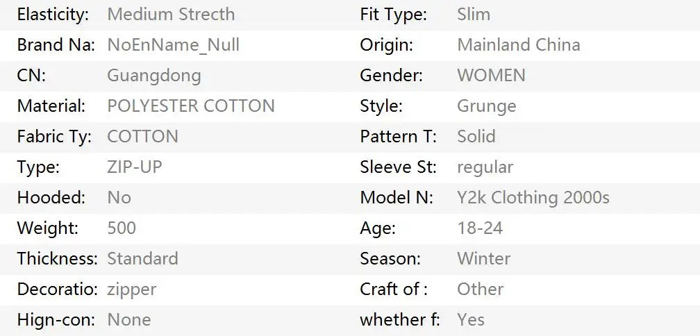 Goth Hoodies Y2k Clothing 2000s Vintage Women Punk Zipper Winter Hooded Korean Streetwear Harajuku Sweatshirts Girl Sweet Hoody