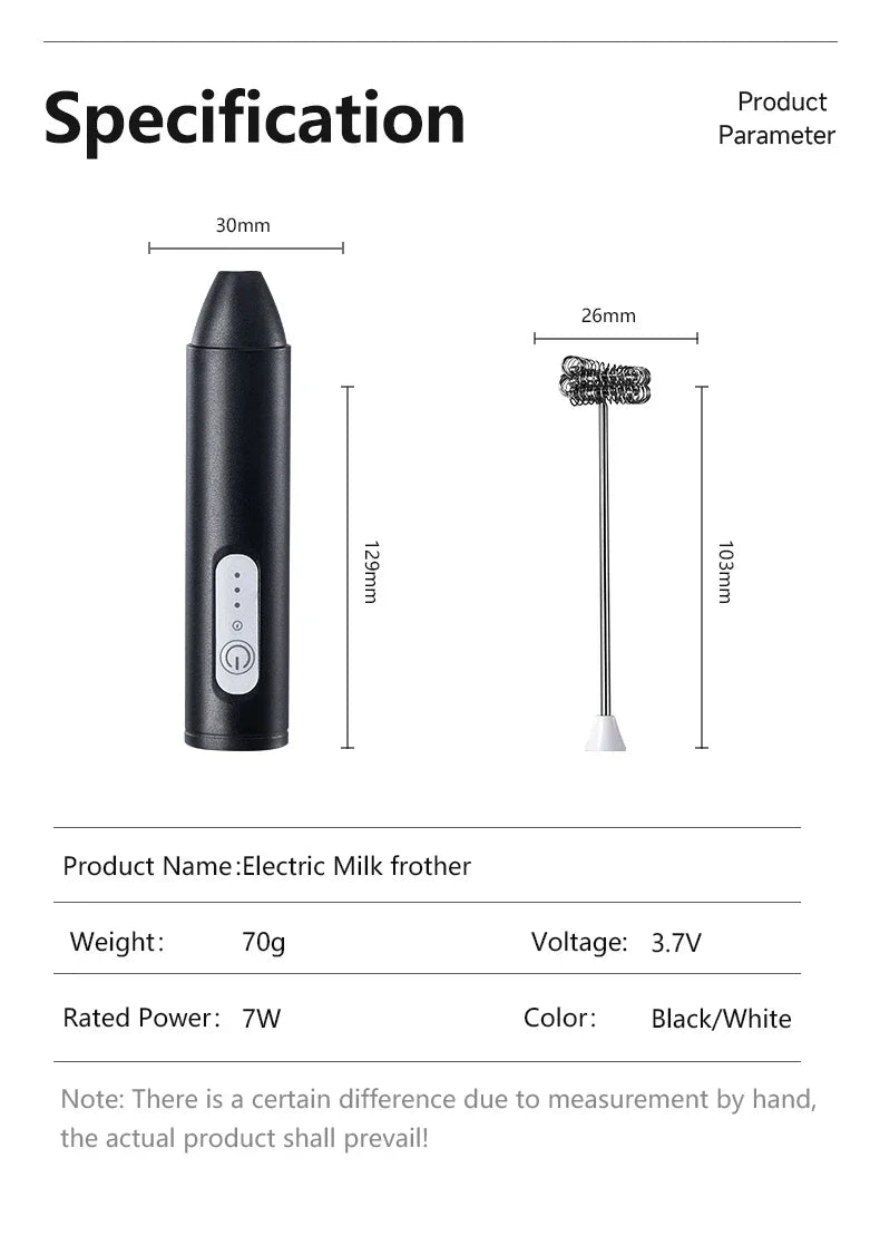 Cordless Electric Milk Frother, USB Mini Blender 3 Speeds Handheld Milk Foamer for Coffee, Cappuccino Foam Maker Whisk