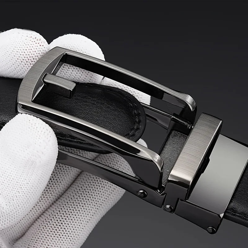 Men Genuine Leather Belt with Automatic Buckle Durable, Stylish, Versatile for Business Casual Wear, Black Casual Belt for Men