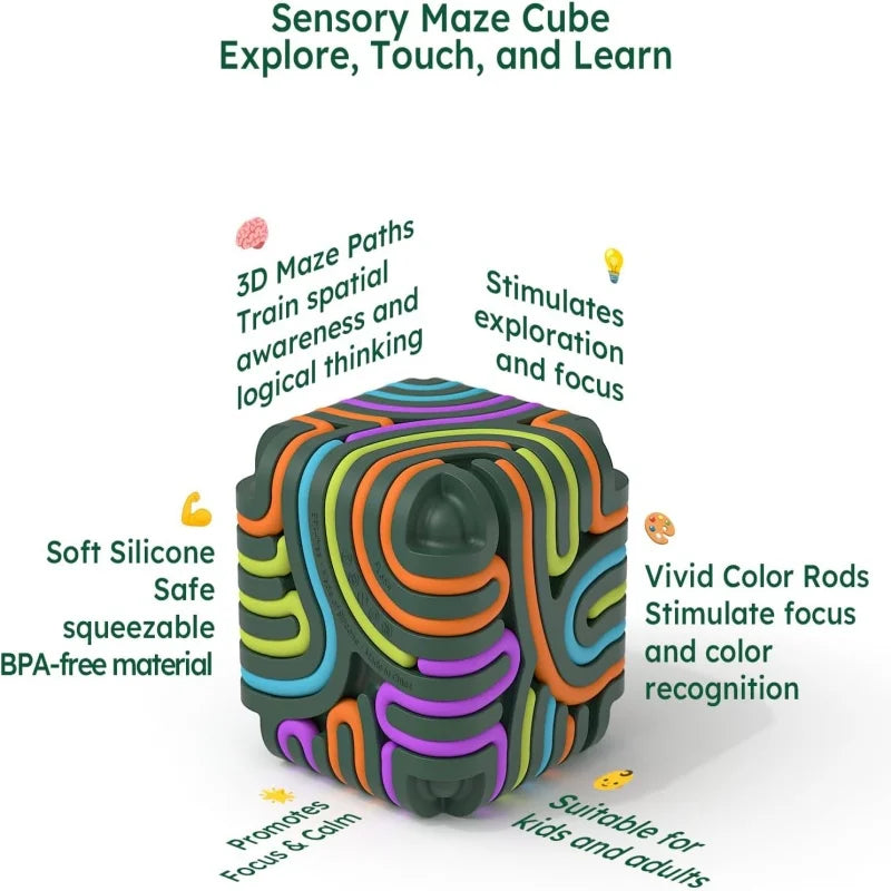 3D Silicone Activity Cube With15 Strings Sensory Fidget Toys For Autism ADHD Stress Relief Travel Toys Adults Kids Sensory Game