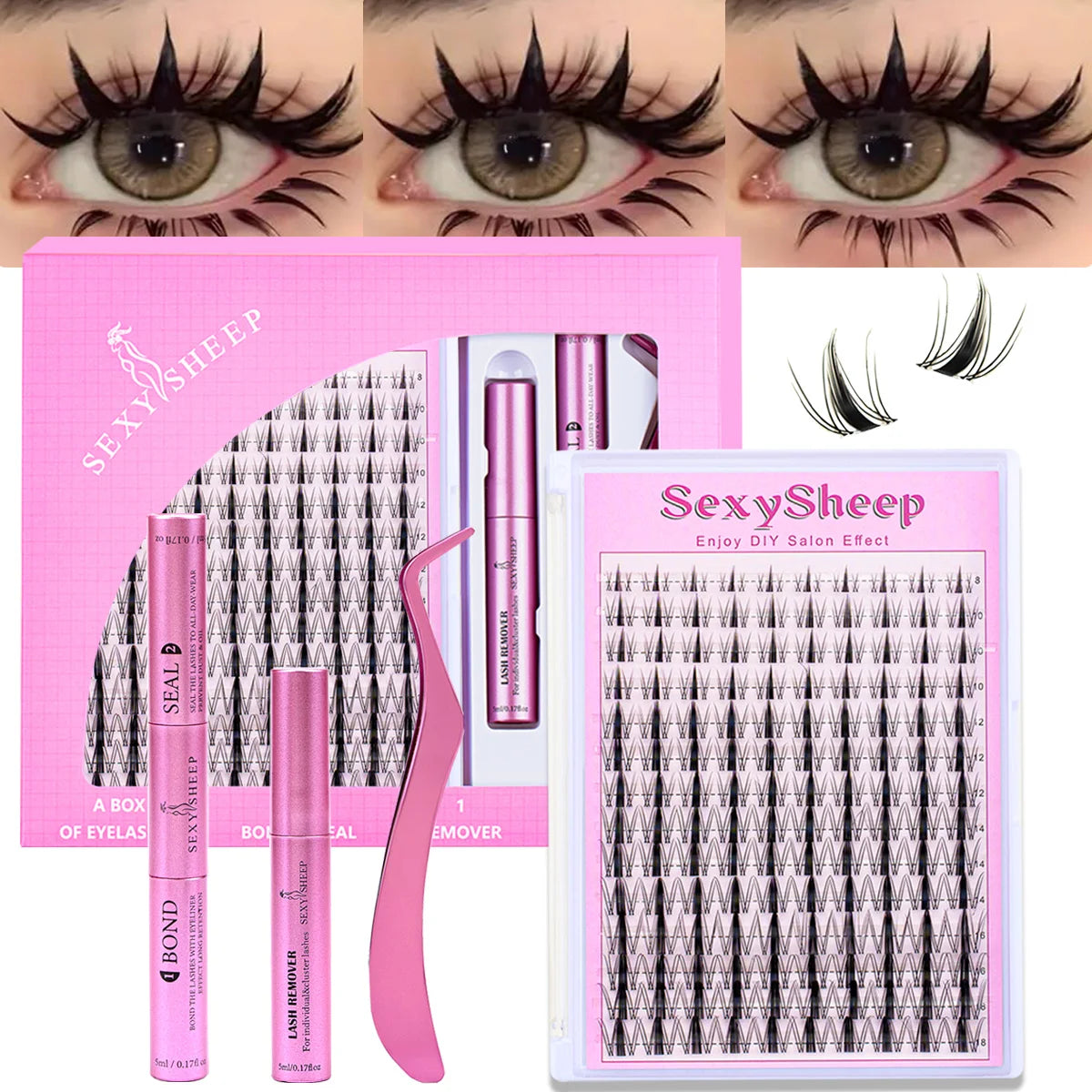 DIY Eyelash Extension Kit Soft Natural Look Wispy Kit with Bond & Seal Tweezers Reusable Cluster Lashes D Curl Individual Lash