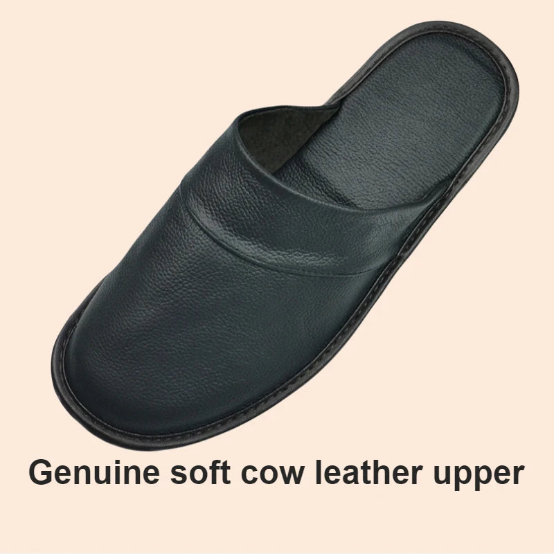 Genuine Cow Leather Slippers Homes in indoor slipper Spring Autumn summer men women elderly non-slip casual single Slides shoes