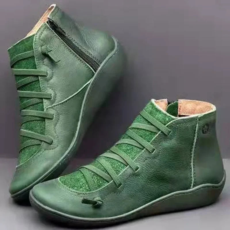 Boots  Women Winter Genuine leather Ankle Spring flat Shoes woman Short Vintage Boots With Fur 2023 for women lace up boots