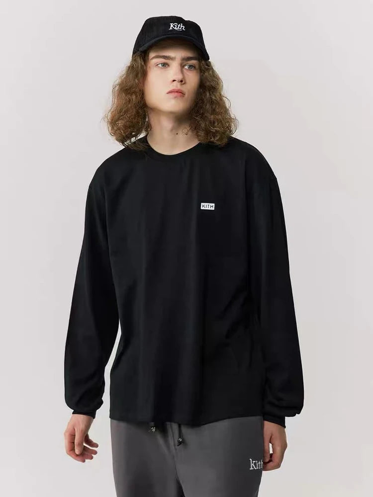 Embroidery Cotton 100% Long-sleeved Men's T Shirt 2025 New Round-collar Solid-color women T-shirt for Male Tshirt Man Tops Tees