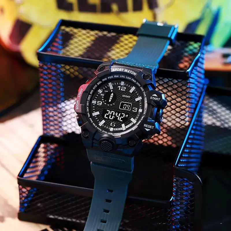 Men's Watch Fashion Sports Electronic Wristwatch Large dial Multifunctional Waterproof Luminous Alarm Kids Male's Military Watch