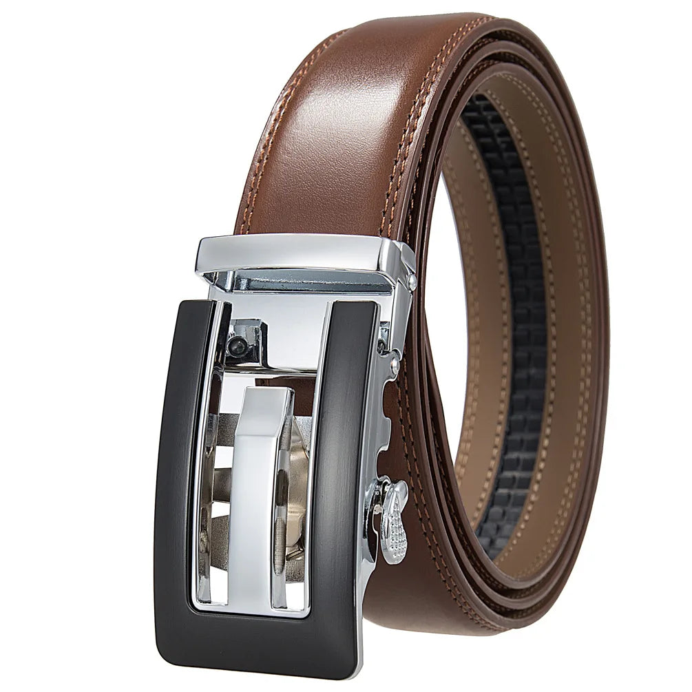 Men's Genuine Leather Belt Fashion Automatic Buckle Belt for Popular Business High Quality Male Belt Brown