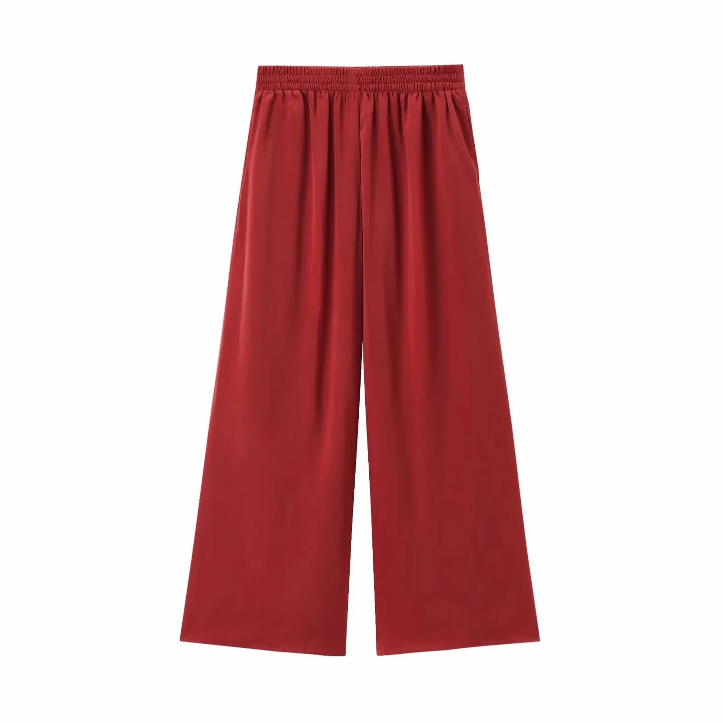 2025 Spring Pants For Women Fashion Spring Autumn New Solid Color Folded Chic Female Elastic High Waist Wide Leg