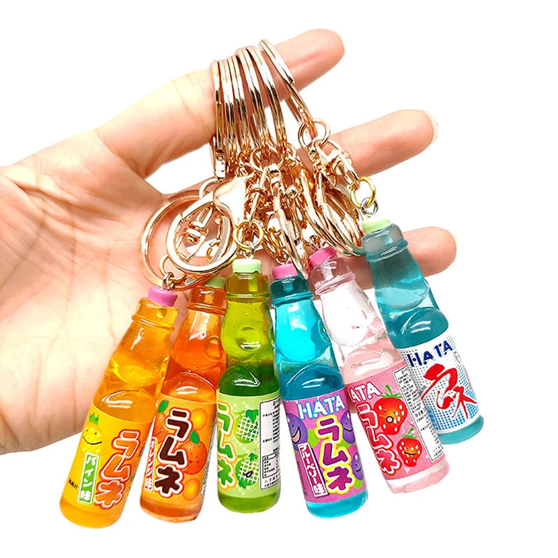 Japanese Ramune Soda Keychain Kawaii Food Charm Bag Pendant Cosplay Props Drink Keyring Accessory
