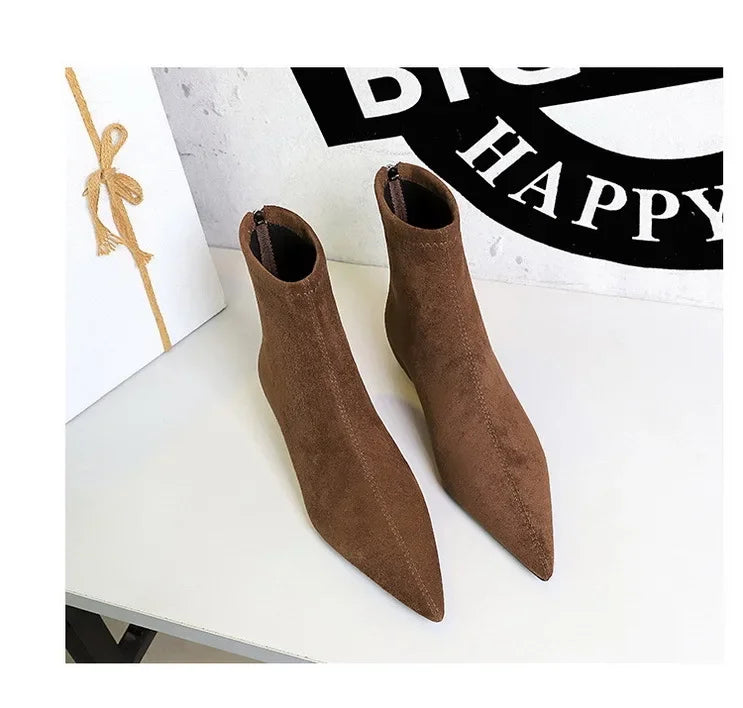 Women Red Pointed Toe Suede Ankle Boots Elegant Woman Inner Heel Short Boots 2024 Autumn Chic Office Female Keep Warm Short Boot