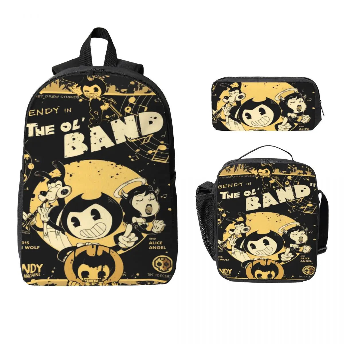 3Pcs Bendys And The Dark School bags Set for Boy Girl Pen Bags Backpack Sets with Lunch Box For School Students Knapsack