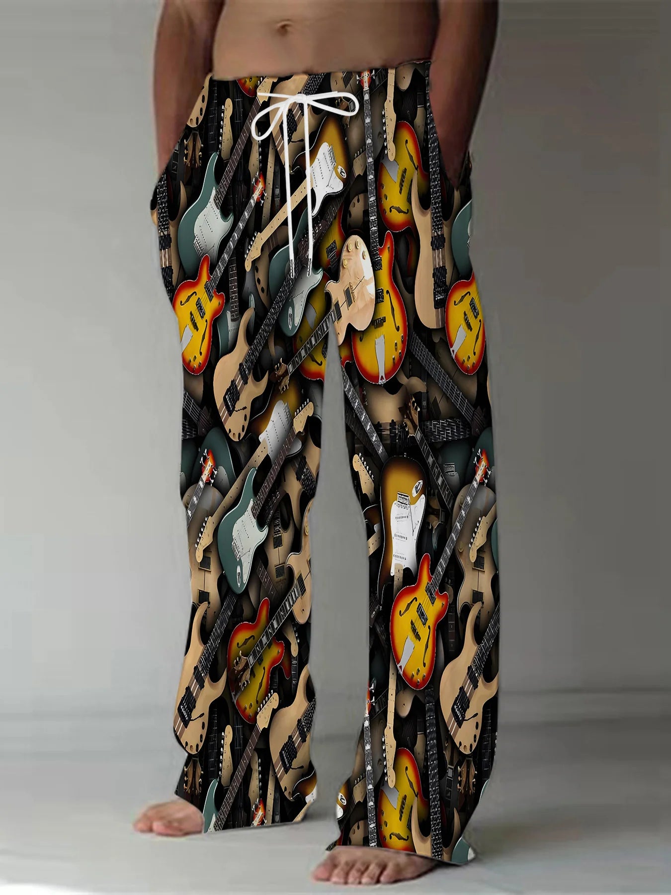2025 New Men's Pants, Summer Beach Pants, Drawn-out Pocket Casual Pants, Abstract Texture Printed Men's Pants, Cheap Roupa