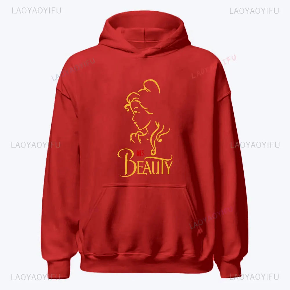 I'm Her Beast I'm His Beauty Print Sweatshirts Couple Matching Hoodies Men Women Long Sleeve Hooded Luminous Lover Hoodie