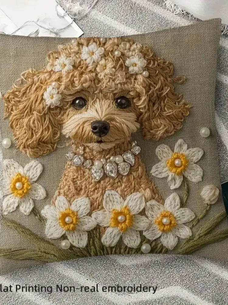 45x45cm Cute Cartoon Poodle Pillowcase Cartoon Flower Lovely Little Puppy Dog Pillow Cover Home Decor Sofa Car Cushion Cover