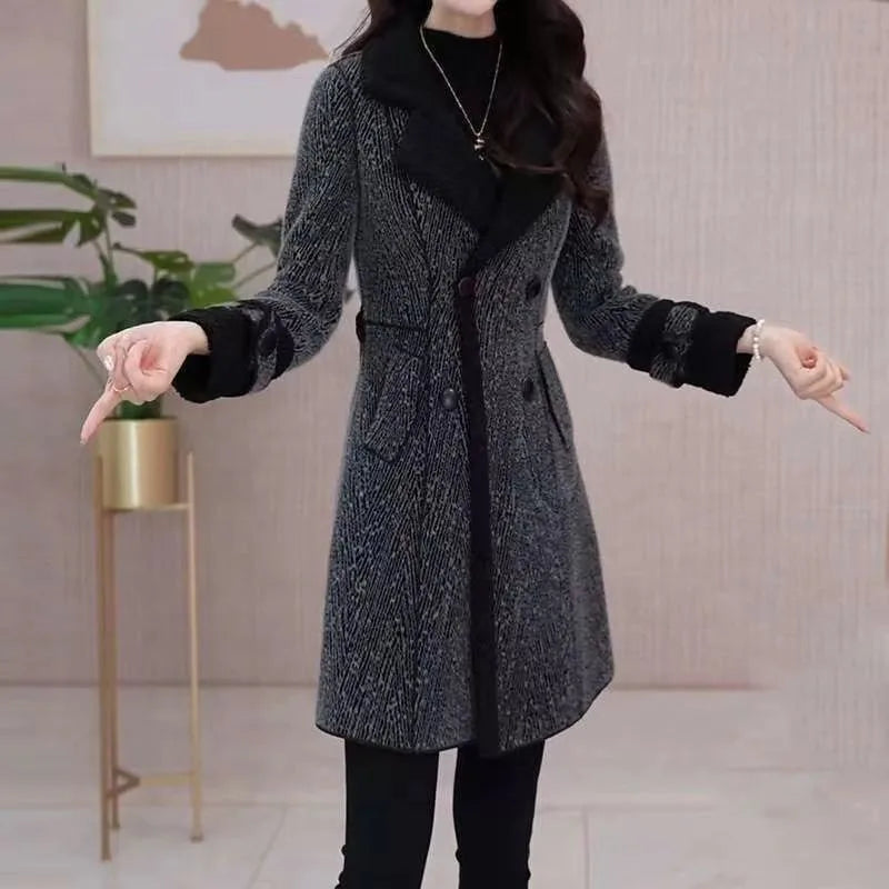 High-quality Female Woolen Coat On Both Sides 2025 Autumn And Winter New Double Sided Wear Suit Collar Woolen Coat Gray Black