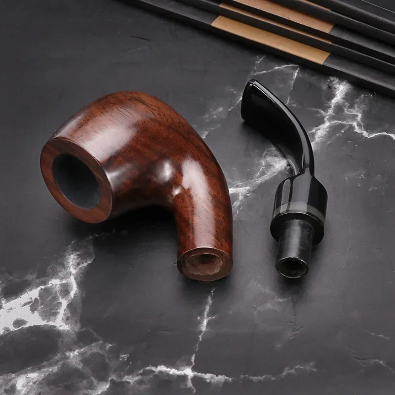 Ebony Wood Pipe with Filter, Smoking Pipe, Chinese Style, Tobacco Pipe with 10 Tools, Handmade Bent Smoke Tool, 9mm