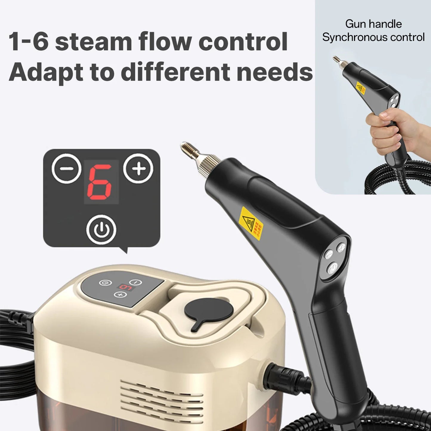 Handheld Steam Cleaner 6 Levels Adjustable 105℃/221℉ Deep Cleaning Steamer 1200ml Water Tank High Temp Steam Cleaning Machine
