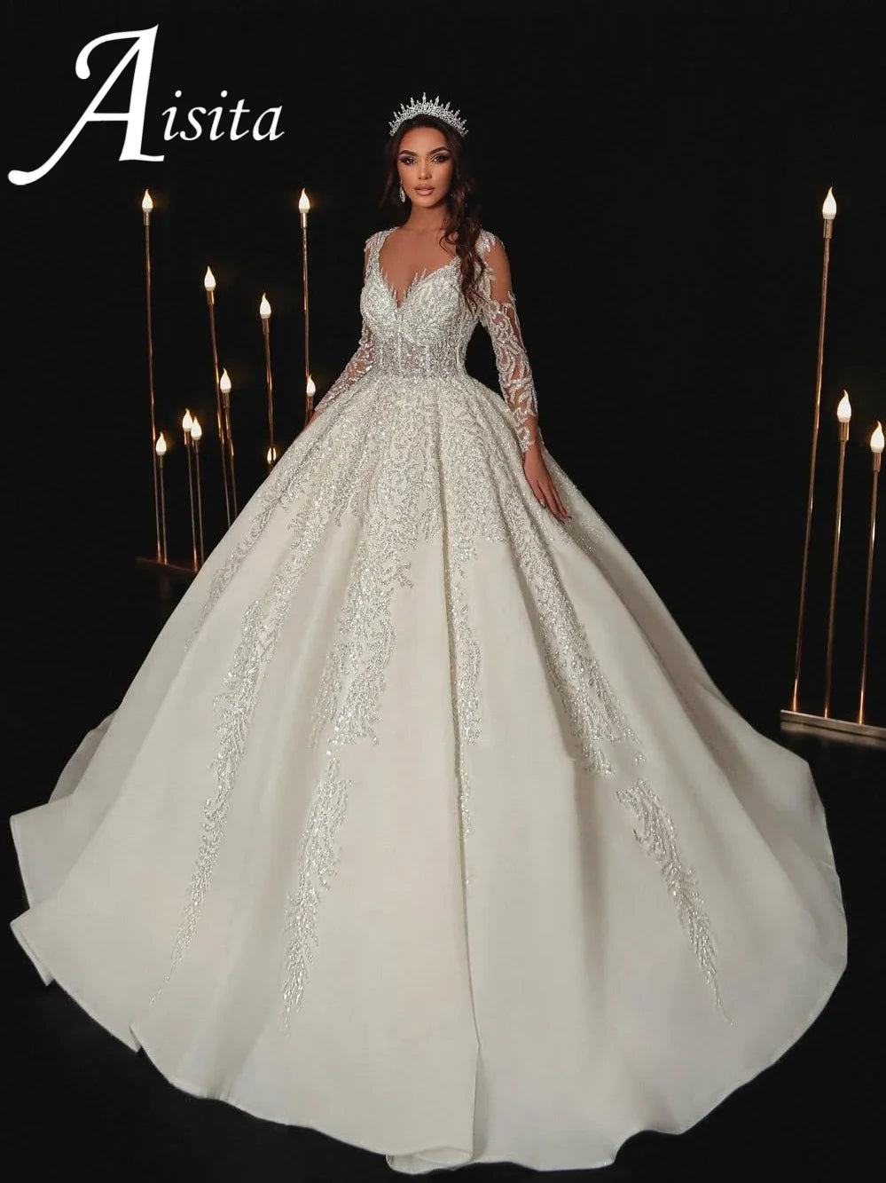 Modern Wedding Dresses Sweethear6t Bridal Gowns Lace Appliques Full Sleeves Floor Length Robes Vestidos De Novia Customized