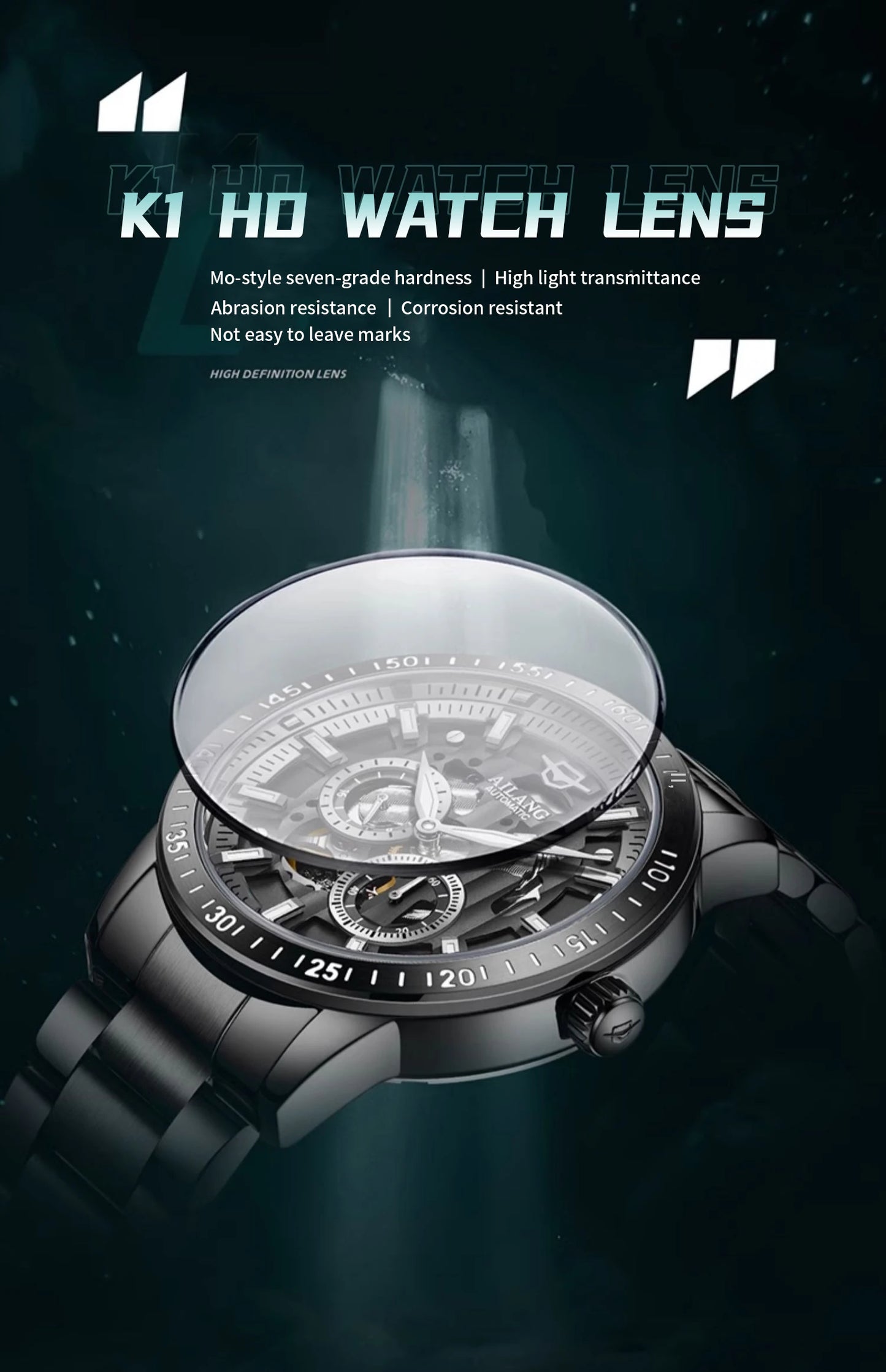 AiLang automatic mechanical watch back hollow out men high-end fashion multifunctional calendar glow-in-the-dark waterproof