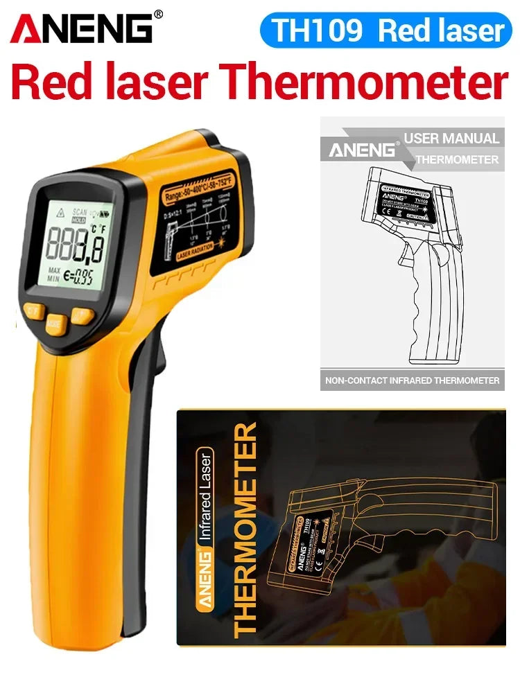 ANENG TH109 Thermometer IR Infrared Laser Industrial Temperature Measure Tester Non-Contact Thermometer Pyrometer Meter Tools